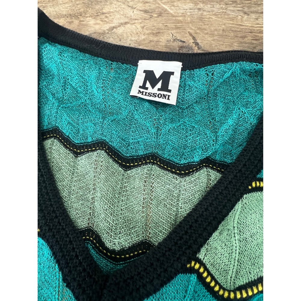 M Missoni Teal Green Black Zigzag Knit V-Neck Sleeveless Midi Dress IT 40 - Picture 6 of 8